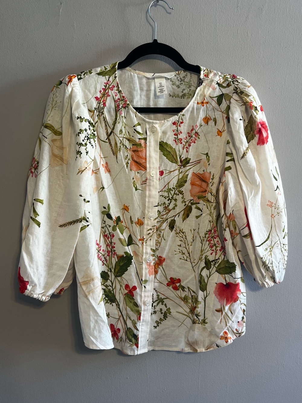 H&M Airy Linen-Blend Floral Blouse | Women’s Large